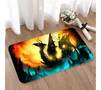LMaFCaIGU Tapis de Porte Paillasson Interieur et Extérieur Antidérapant Absorbant,Silhouette de Vaisseau fantôme à Proue de Dragon, Ciel Ardent, fumée Mystique Turquoise,40x60cm