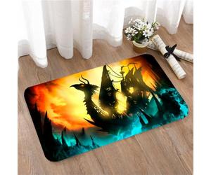 LMaFCaIGU Tapis de Porte Paillasson Interieur et Extérieur Antidérapant Absorbant,Silhouette de Vaisseau fantôme à Proue de Dragon, Ciel Ardent, fumée Mystique Turquoise,40x60cm