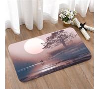 LMaFCaIGU Tapis de Porte Paillasson Interieur et Extérieur Antidérapant Absorbant,Silhouette d'un Couple Marchant sur Une Eau Calme sous Une Immense Lune pâle et Un Arbre Solitaire,40x60cm