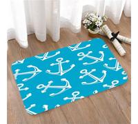 LMaFCaIGU Tapis de Porte Paillasson Interieur et Extérieur Antidérapant Absorbant,Texture Nautique Estivale sans raccord avec icônes d'ancres Blanches,40x60cm