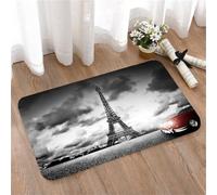 LMaFCaIGU Tapis de Porte Paillasson Interieur et Extérieur Antidérapant Absorbant,Tour Eiffel à Paris avec Voiture Rouge Vintage, Fond imprimé par Sublimation en Noir et Blanc,40x60cm