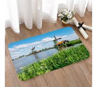 LMaFCaIGU Tapis de Porte Paillasson Interieur et Extérieur Antidérapant Absorbant,Village de moulins à Vent au Bord de la rivière, bâtiments Traditionnels hollandais, Paysage d'eau Calme,40x60cm