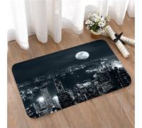 LMaFCaIGU Tapis de Porte Paillasson Interieur et Extérieur Antidérapant Absorbant,Vue aérienne Moderne de la Ville de Hong Kong la Nuit, avec Une Architecture Mystique au Clair de Lune,40x60cm