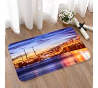 LMaFCaIGU Tapis de Porte Paillasson Interieur et Extérieur Antidérapant Absorbant,Vue du Port au Coucher du Soleil, bâtiments illuminés et Vieux Grand voilier en Bois,40x60cm