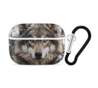 Lmage of Wolf in The Snow Coque rigide pour Airpod Pro Coque de protection complète contre les chutes avec porte-clés compatible avec AirPod Pro 2e/1ère génération, LED avant visible, blanc