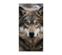 Lmage of Wolf in The Snow Couverture de porte Bannière 90 x 180 cm Bannières de fête Panneau de bienvenue saisonnier Décoration verticale à suspendre pour porche, entrée, jardin