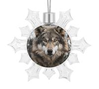 Lmage of Wolf in the Snow Décorations de Noël 3D en forme de flocon de neige 2025 - Incassables - Avec corde argentée - Décorations de vacances pour sapin de Noël, plafond, Nouvel An, décoration