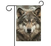 Lmage of Wolf in The Snow Garden Flag Double face 30,5 x 45,7 cm, drapeau vertical en lin, drapeaux de maison durables pour fêtes de vacances décoratives en plein air