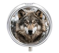 Lmage of Wolf in The Snow Pilulier 3 compartiments Portable Rond Organisateur de pilules Anti-fuite Léger Quotidien Compact Voyage Pilulier pour Vitamines, Suppléments et Médicaments