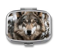 Lmage of Wolf in The Snow Pilulier avec 2 compartiments, pilulier carré portable, pilulier de vitamines, organiseur de pilules pour poche, sac à main et voyage
