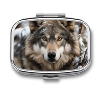 Lmage of Wolf in The Snow Pilulier de voyage - Pilulier quotidien pour contenir des vitamines, pilulier portable pour huile de foie de morue avec 2 compartiments pour sac à main