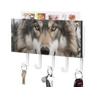 Lmage of Wolf in The Snow Porte-clés mural en cuir synthétique avec 5 crochets, autocollant pour clés pour entrée, cuisine, salle de bain