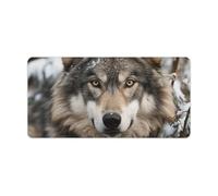 Lmage of Wolf in the Snow Sous-main de bureau antidérapant 60 x 30 cm Grand tapis de souris avec base en caoutchouc imperméable pour bureau et maison