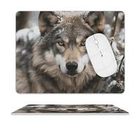 Lmage of Wolf in the Snow Tapis de souris ultra fin en cuir avec surface lisse imperméable et antidérapant pour jeux, bureau et maison, 25,4 x 20,3 cm