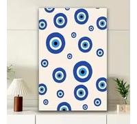 LMAIWANG 1 grande œuvre d'art murale abstraite moderne et minimaliste bleu et beige - Motif œil bleu marine et noir sur fond beige (50 x 70 cm/cadre intérieur)