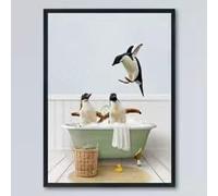 LMAIWANG 1 illustration amusante et adorable de pingouins dans une baignoire classique, impression sur toile pour décoration murale (20x30cm/sans cadre)