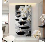 LMAIWANG 1 Tableau sur toile encadré représentant une pierre et une orchidée - Version verticale d'une peinture de reflet de surface paisible, style bougie (70 x 140 cm/cadre intérieur)