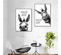 LMAIWANG Affiche abstraite avec animaux drôles et âne, peinture imprimée, citation « Beau cul », toile, art mural, décoration de salle de bain, 80 x 120 cm, sans cadre