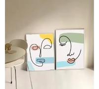 LMAIWANG Affiche abstraite minimaliste avec un visage drôle, style dessin au trait, sur toile, impression, décoration murale, tableau pour salon, décoration intérieure (30 x 45 cm x 2 / sans cadre)