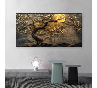LMAIWANG Affiche artistique abstraite représentant des arbres dorés et la lune, impression sur toile, peinture de luxe, paysage d'arbres dorés, décoration intérieure (50x100cm/sans cadre)