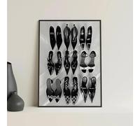 LMAIWANG Affiche artistique minimaliste en toile représentant des talons hauts noirs et blancs, style vintage, avec photographie, décoration murale pour chambre ou maison (20 x 30 cm, sans cadre).