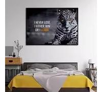 LMAIWANG Affiche « Je ne perds jamais » - Citations motivantes - Décoration murale sur toile - Motif léopard - 20 x 30 cm avec cadre