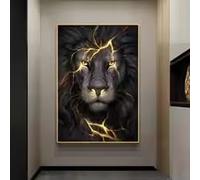 LMAIWANG Affiche murale Lion aux lumières noires et dorées, peinture sur toile, image animalière moderne pour la décoration du salon (80x120cm/sans cadre)