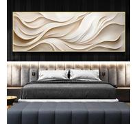 LMAIWANG Affiche murale minimaliste abstraite 3D grand format à motif de vagues texturées, style Wabi-Sabi, décoration de chambre, tons neutres beige et blanc (60 x 120 cm/cadre intérieur)