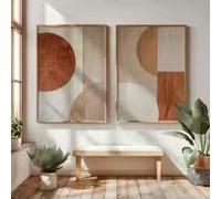 LMAIWANG Affiche murale minimaliste en toile imprimée, style géométrique abstrait beige, blocs de couleur, texture, idéale pour la décoration du salon (50 x 70 cm x 2 / sans cadre)