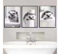 LMAIWANG Affiche rétro en noir et blanc représentant un hérisson, style animalier amusant, pour salle de bain (60 x 80 cm x 3 / sans cadre)