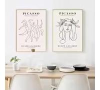 LMAIWANG Affiche vintage de Picasso, impression d'art abstrait en lignes, fille, fleur, corps, art mural, peinture sur toile, tableau, décoration de salon (80x120cmx2/cadre)
