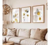 LMAIWANG Affiches de fleurs simples style vintage, impressions d'art végétal abstrait facile, œuvres d'art sur toile de fleurs jaunes, décoration de chambre (60x80cmx3/cadre)