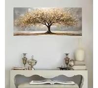 LMAIWANG Élégant arbre de vie aux feuilles dorées, tableau sur toile, paysage d'automne, décoration intérieure dorée et beige (60 x 120 cm/cadre intérieur)