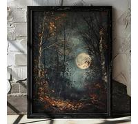 LMAIWANG Impression d'art esthétique « Clair de lune dans la forêt du château » - Toile murale de style vintage Dark Academia, peinture décorative Art Déco (60 x 90 cm/Cadre intérieur)