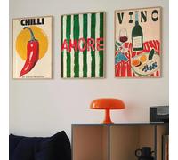 LMAIWANG Impression sur toile vintage « Amore » avec verres à vin et dopamine, affiche murale pour décoration de salon moderne, 30 x 45 cm, 3 cadres