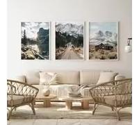 LMAIWANG Paysage naturel, route, grange rustique, forêt, montagnes, affiche imprimable, décoration murale pour chambre (70 x 100 cm x 3 / sans cadre)