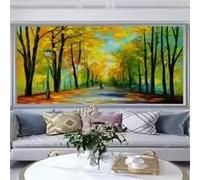 LMAIWANG Peinture à l'huile abstraite au couteau représentant une forêt, un paysage moderne inspirés chemins parc, avec toile fond (55 x 110 cm, sans cadre)
