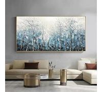 LMAIWANG Peinture abstraite sur toile représentant une forêt, art mural texturé, impasto, bleu et blanc, affiches, impressions, décoration d'intérieur, 60 x 120 cm, sans cadre