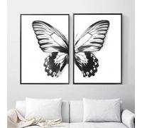 LMAIWANG Peinture murale sur toile représentant un papillon noir et blanc, affiches et impressions nordiques, photos pour chambre d'enfant, décoration d'intérieur, 50 x 70 cm, 2 cadres