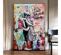 LMAIWANG Peinture sur toile représentant un garçon et une fille s'embrassant, art romantique, graffiti, décoration murale pour salon, maison (60 x 80 cm, cadre intérieur)
