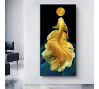 LMAIWANG Peinture sur toile représentant une carpe koï dorée, Feng Shui, queue de poisson, affiche et impression, décoration murale moderne, 80 x 160 cm, sans cadre