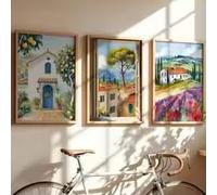 LMAIWANG Peintures murales à l'aquarelle, paysages, affiches de voyage, style bohème, art mural, impressions sur toile (50x70cmx3/cadre)