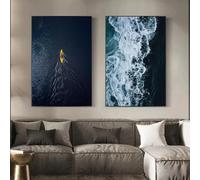 LMAIWANG Peintures murales sur toile représentant des paysages marins et des vagues, affiches et impressions, décoration d'intérieur moderne, 60 x 90 cm, 2 cadres
