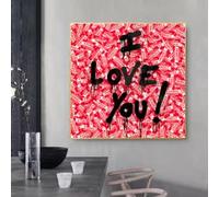 LMAIWANG Peintures sur toile « I LOVE YOU » style pop art, graffiti, art mural, affiches et impressions décoratives pour la décoration intérieure (50x50cm/sans cadre)
