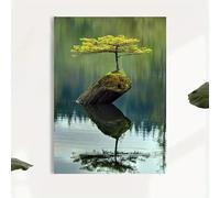 LMAIWANG Superbe toile murale représentant un paysage serein : arbre paisible sur un rocher dans une eau calme, idéale pour la décoration intérieure, parfaite pour Noël (30 x 45 cm/cadre intérieur).