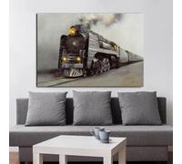 LMAIWANG Tableau à l'huile de train rétro, affiche murale sur toile pour la décoration de paysage du salon (70x100cm/cadre intérieur)