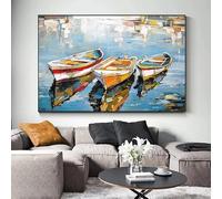 LMAIWANG Tableau à l'huile sur toile, paysage marin abstrait, affiche pour la décoration murale du salon (70 x 100 cm/cadre intérieur)