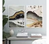 LMAIWANG Tableau abstrait à motif marbré sur toile, style nordique, pour la décoration du salon (60 x 80 cm x 2 / sans cadre)