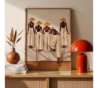 LMAIWANG Tableau abstrait beige féminin, style bohème minimaliste, sur toile, représentant une femme noire moderne, décoration neutre (40 x 60 cm/cadre intérieur)