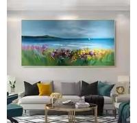 LMAIWANG Tableau abstrait de fleurs vertes sur toile, décoration murale pour salon, paysage à la texture épaisse (70 x 140 cm, sans cadre)